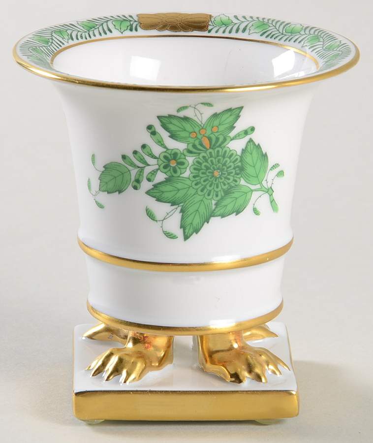Chinese Bouquet Green (AV) Small Claw Footed Vase by Herend-1