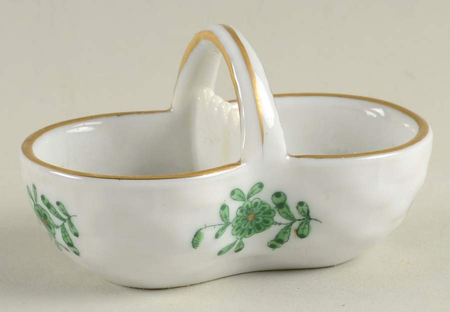 Chinese Bouquet Green (AV) Basket Shaped Individual Twin Salt Dip by Herend-1