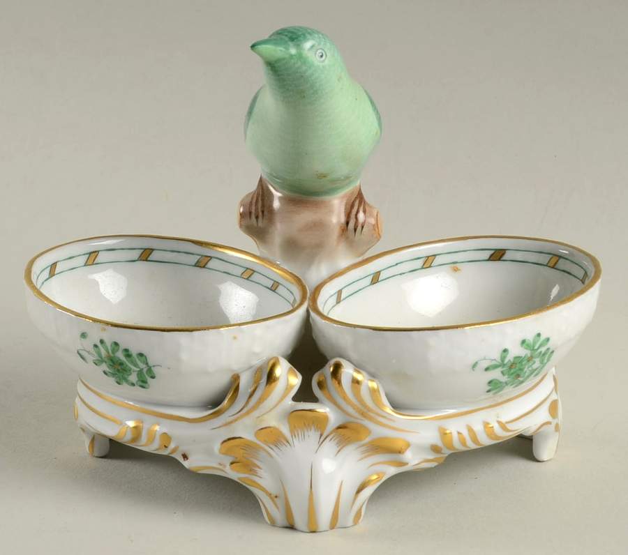 Chinese Bouquet Green (AV) Double Salt Dip by Herend-1