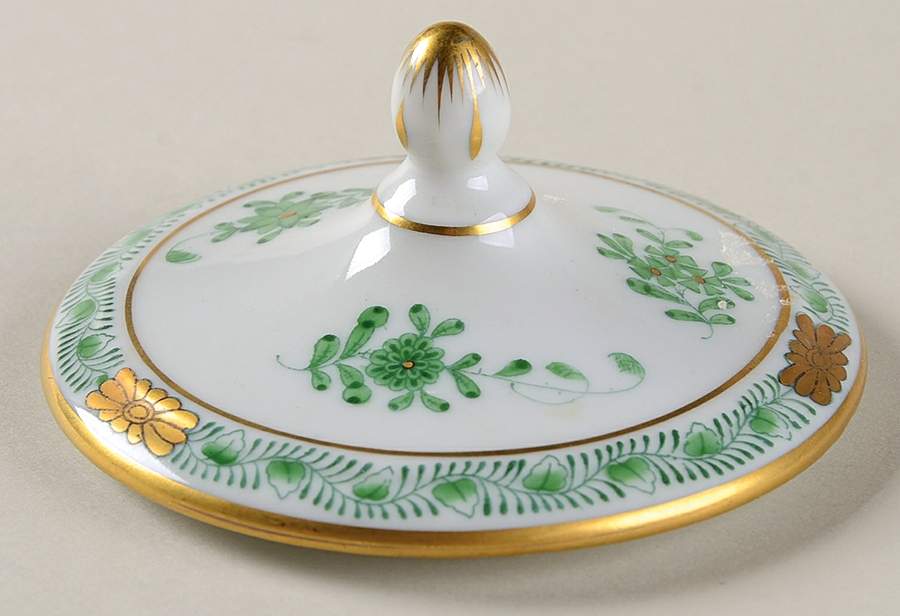 Chinese Bouquet Green (AV) Lid for Round Trinket Box by Herend-1