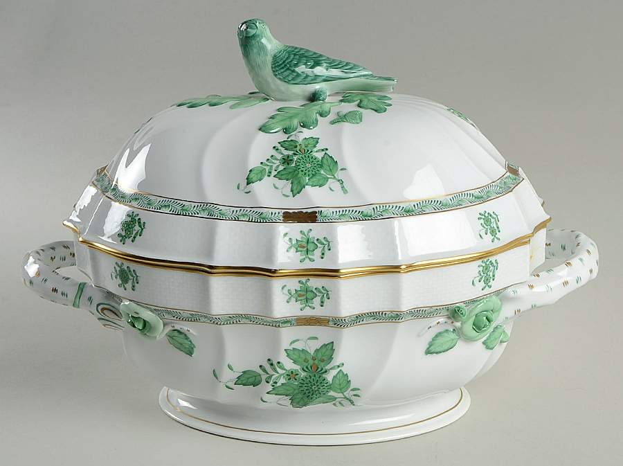 Chinese Bouquet Green (AV) Oval Tureen & Lid by Herend-1