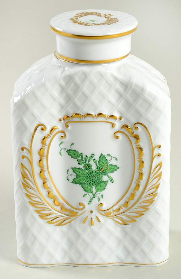 Chinese Bouquet Green (AV) Tea Caddy & Lid by Herend-1