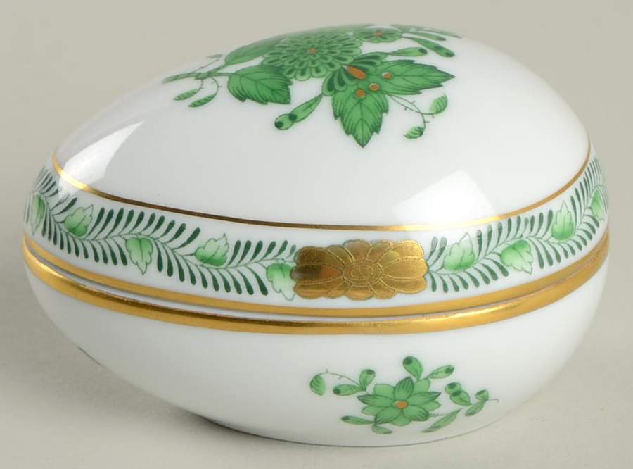 Chinese Bouquet Green (AV) 2" Egg Box & Lid by Herend-1