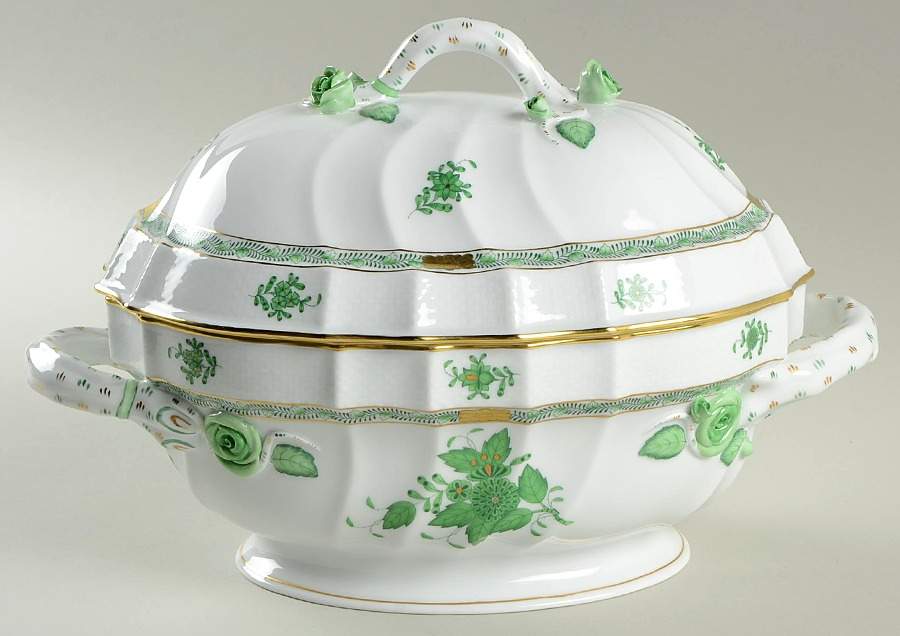 Chinese Bouquet Green (AV) Oval Tureen & Lid by Herend-1