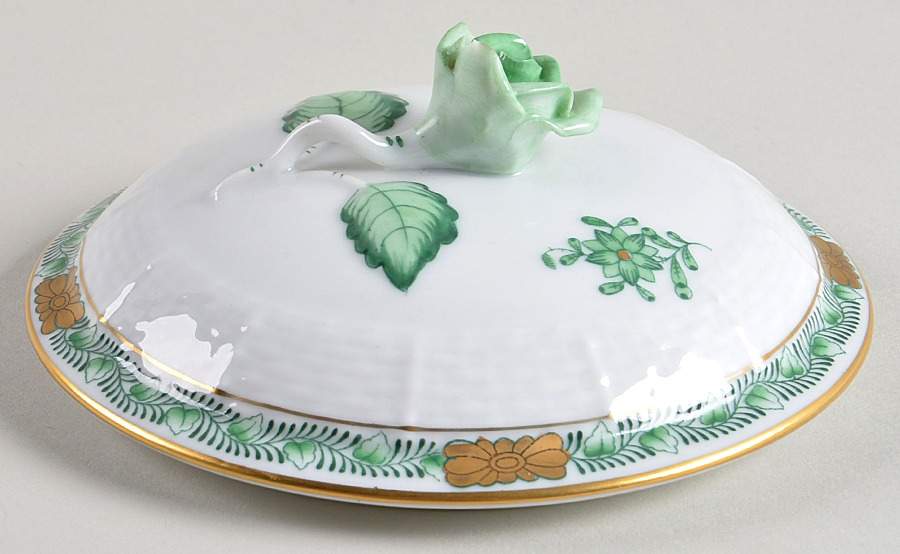 Chinese Bouquet Green (AV) Lid for Flat Cream Soup Bowl by Herend-1