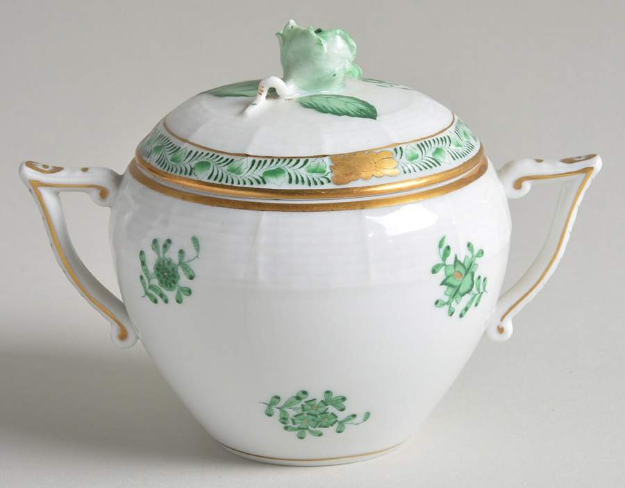 Chinese Bouquet Green (AV) Sugar Bowl & Lid by Herend-1