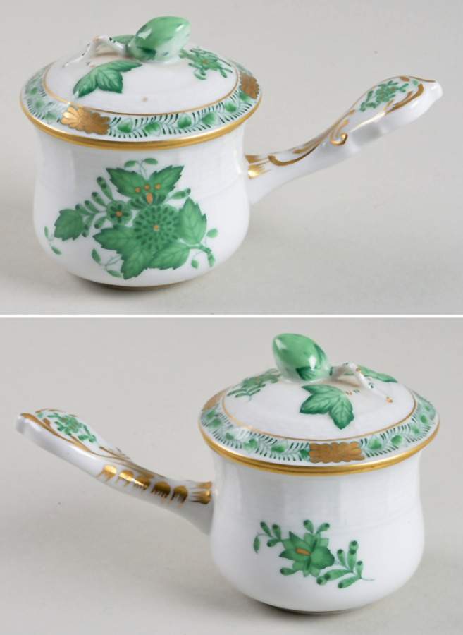 Chinese Bouquet Green (AV) (2 Pc) Pot de Creme w/Stick Handle by Herend-1