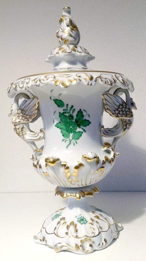 Chinese Bouquet Green (AV) Covered Vase by Herend-1