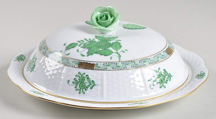 Chinese Bouquet Green (AV) Muffin Dish & Lid by Herend-1