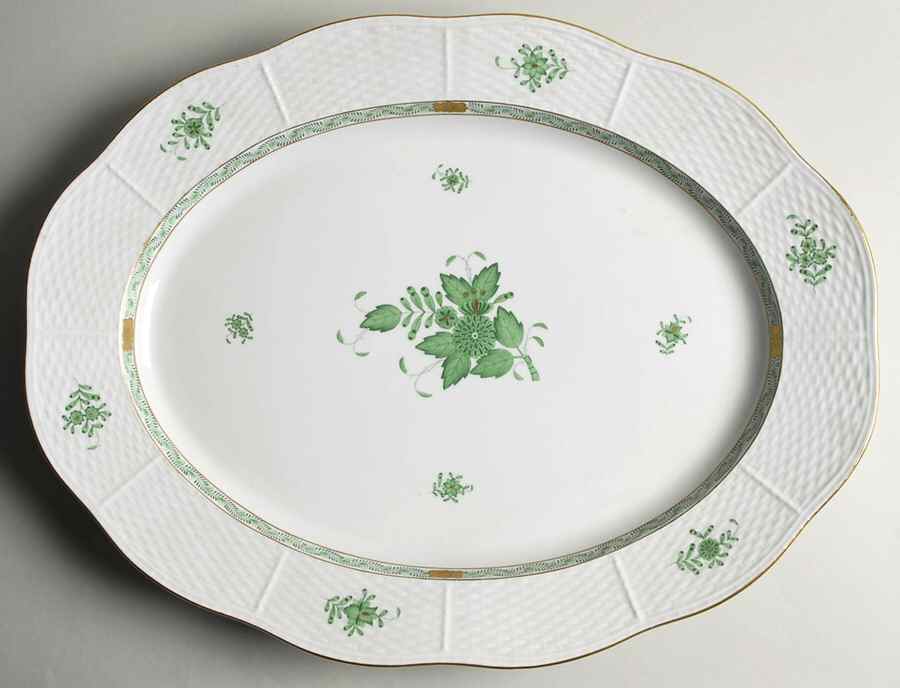 Chinese Bouquet Green (AV) 18" Oval Serving Platter by Herend-1