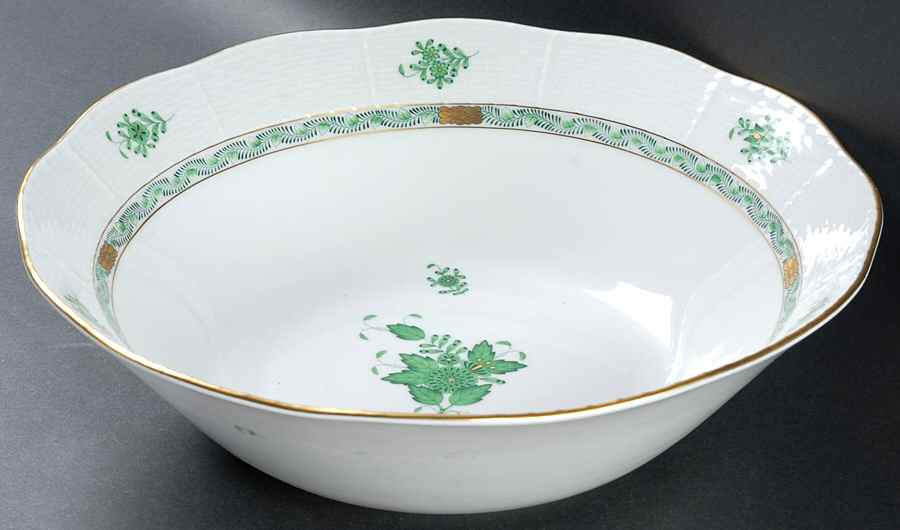 Chinese Bouquet Green (AV) 12" Large Salad Serving Bowl by Herend-1