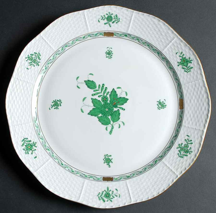 Chinese Bouquet Green (AV) 13" Chop Plate (Round Platter) by Herend-1