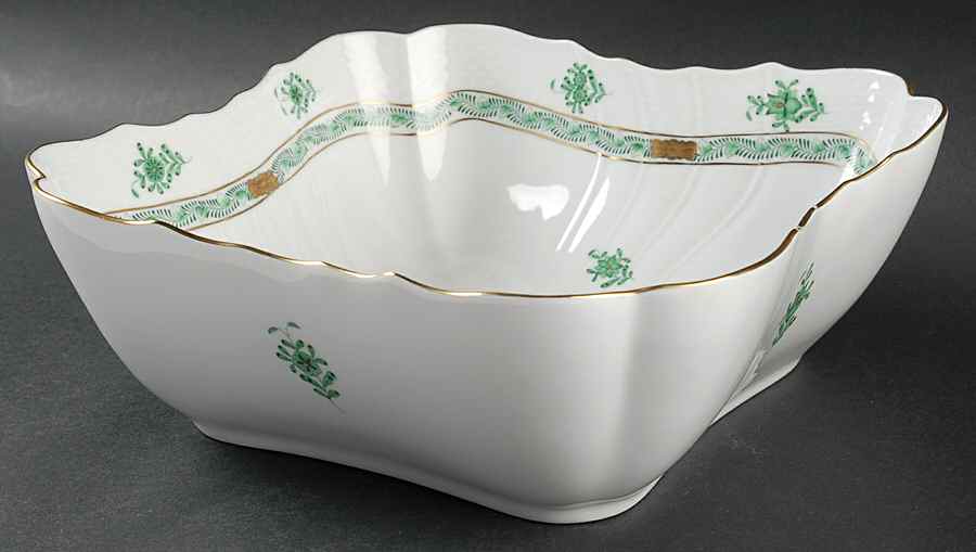 Chinese Bouquet Green (AV) 9" Square Salad Serving Bowl by Herend-1