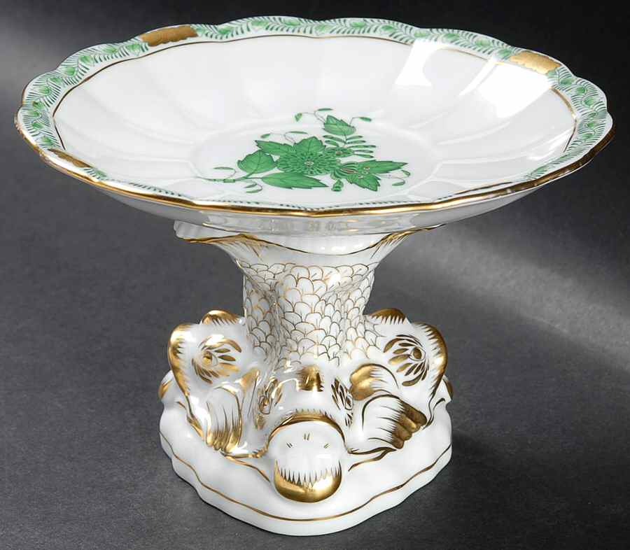 Chinese Bouquet Green (AV) Round Compote (Height X Width) by Herend-1