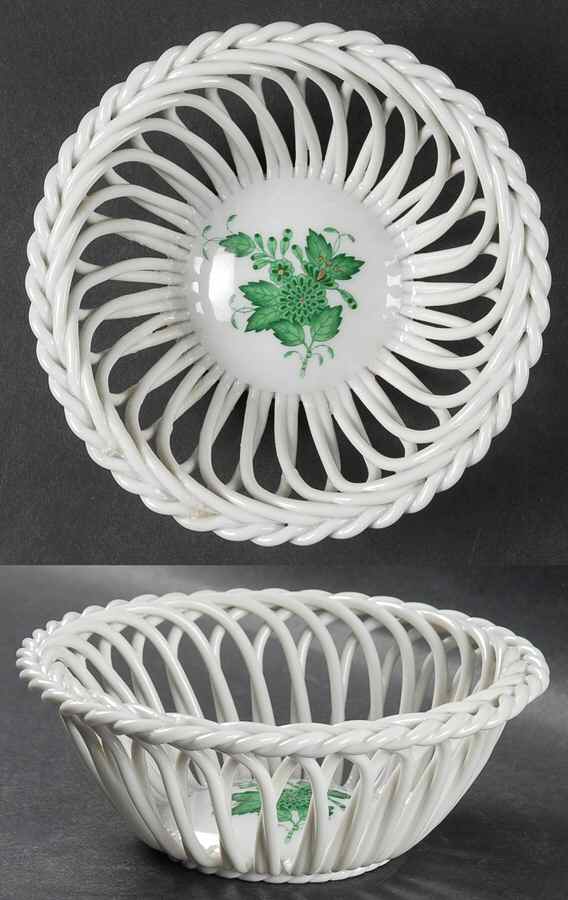 Chinese Bouquet Green (AV) 5" Open Weave Basket by Herend-1