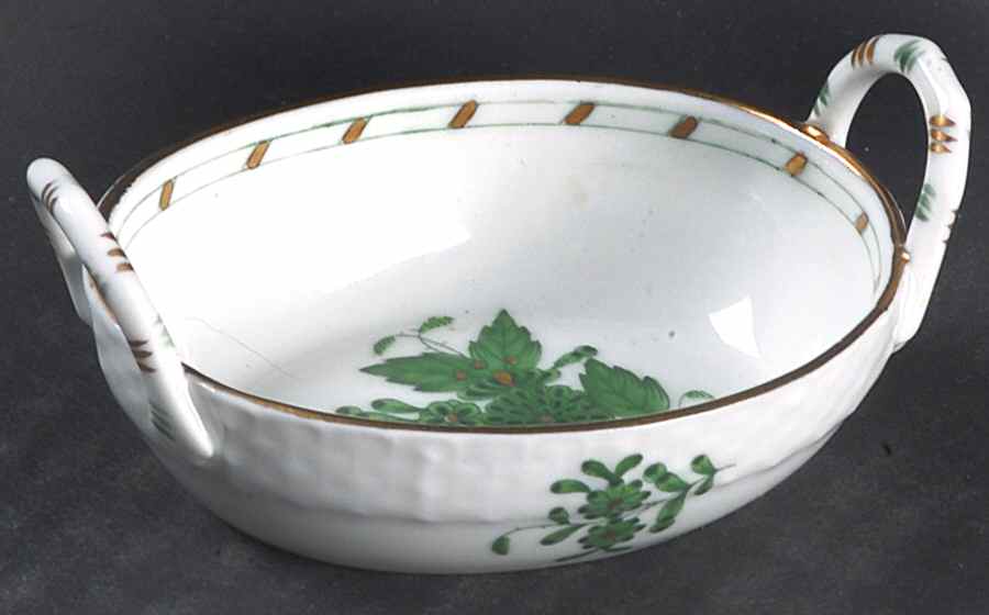 Chinese Bouquet Green (AV) 2" Small Oval Handled Basket by Herend-1