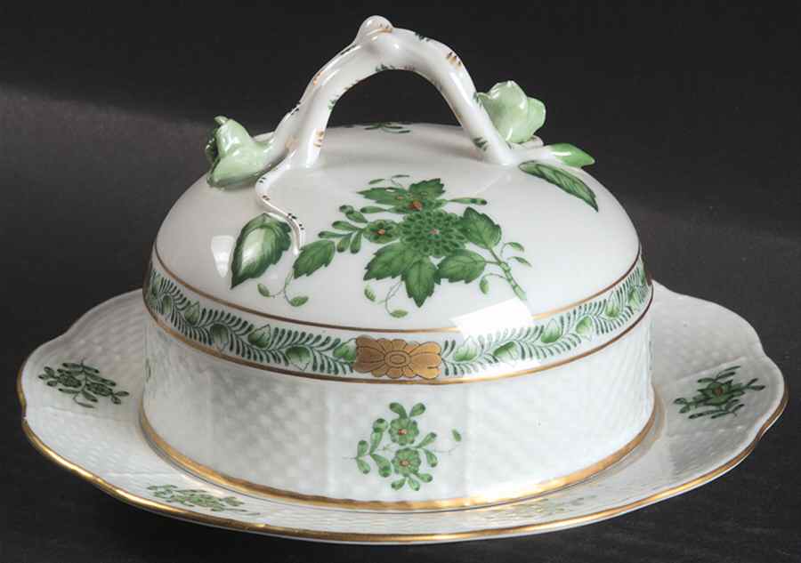 Chinese Bouquet Green (AV) Round Covered Butter by Herend-1