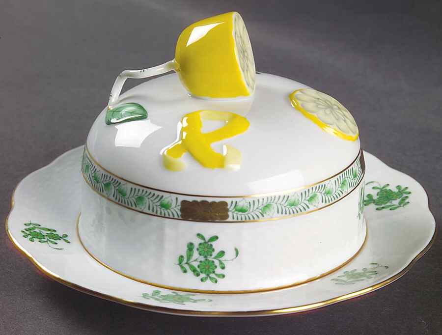 Chinese Bouquet Green (AV) Round Covered Butter by Herend-1