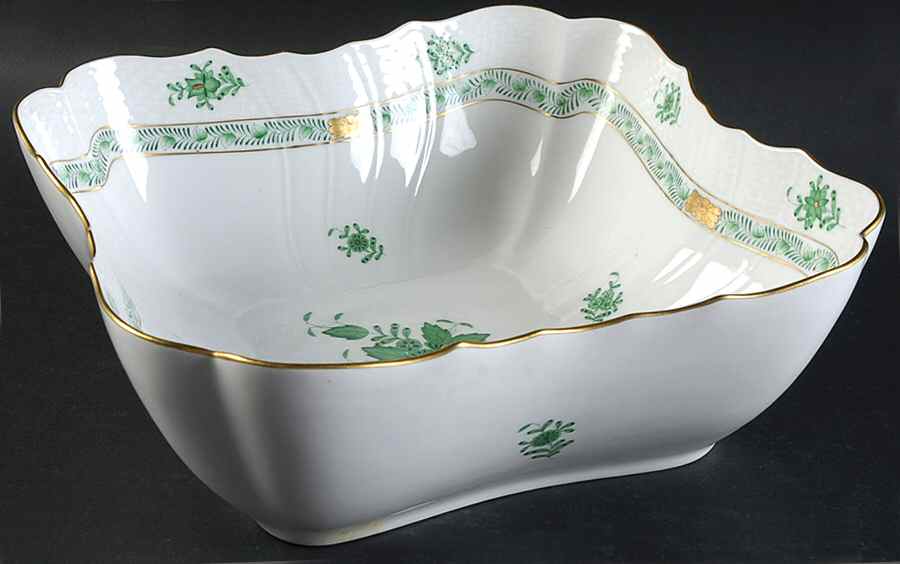 Chinese Bouquet Green (AV) 10" Square Salad Serving Bowl by Herend-1