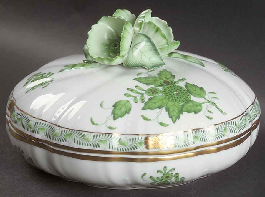 Chinese Bouquet Green (AV) 6" Candy Box with Lid by Herend-1
