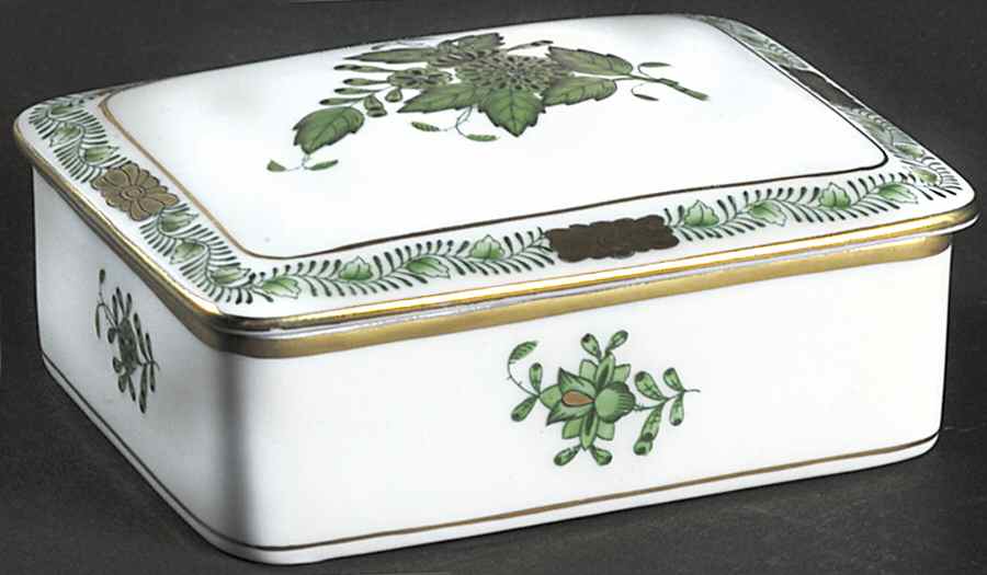 Chinese Bouquet Green (AV) Cigarette Box & Lid by Herend-1