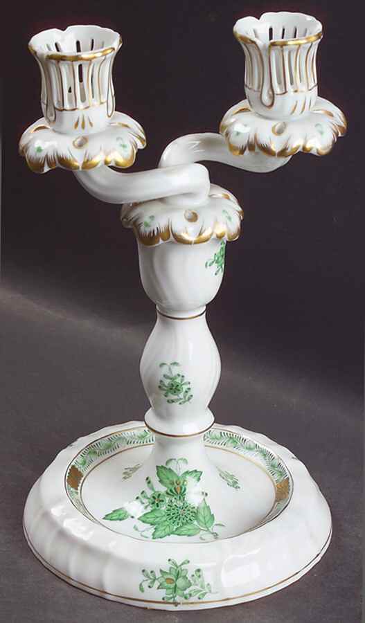 Chinese Bouquet Green (AV) Double Light Candlestick by Herend-1