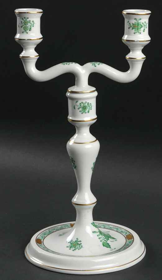 Chinese Bouquet Green (AV) Double Light Candlestick by Herend-1