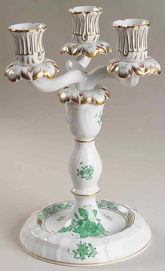Chinese Bouquet Green (AV) Three Light Candlestick by Herend-1