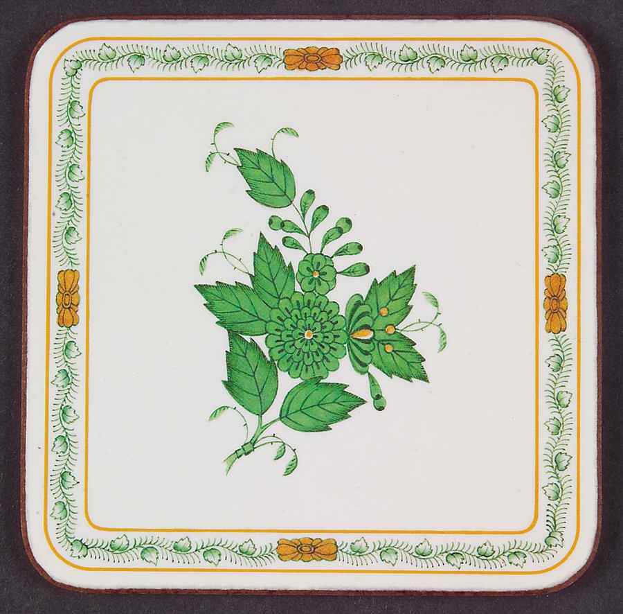Chinese Bouquet Green (AV) Cork Back Square Coaster by Herend-1