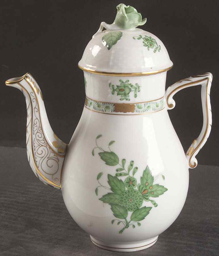 Chinese Bouquet Green (AV) Mini Coffee Pot & Lid by Herend-1