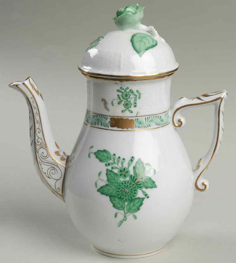 Chinese Bouquet Green (AV) Mini Coffee Pot & Lid by Herend-1