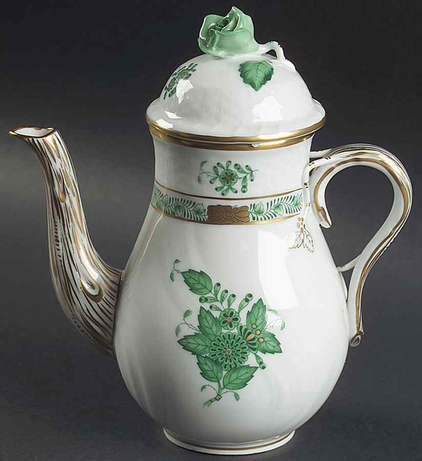 Chinese Bouquet Green (AV) Mini Coffee Pot & Lid by Herend-1