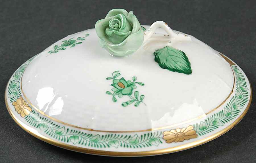 Chinese Bouquet Green (AV) Lid for Cream Soup Bowl by Herend-1