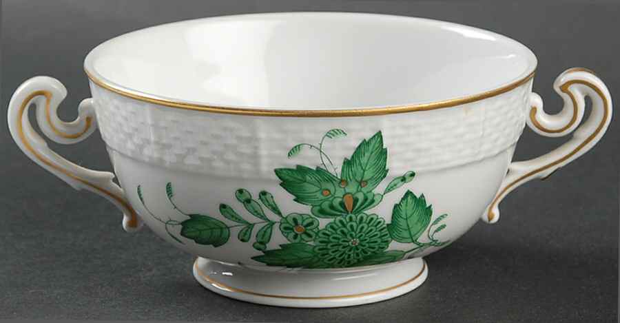 Chinese Bouquet Green (AV) Cream Soup Bowl No Lid by Herend-1