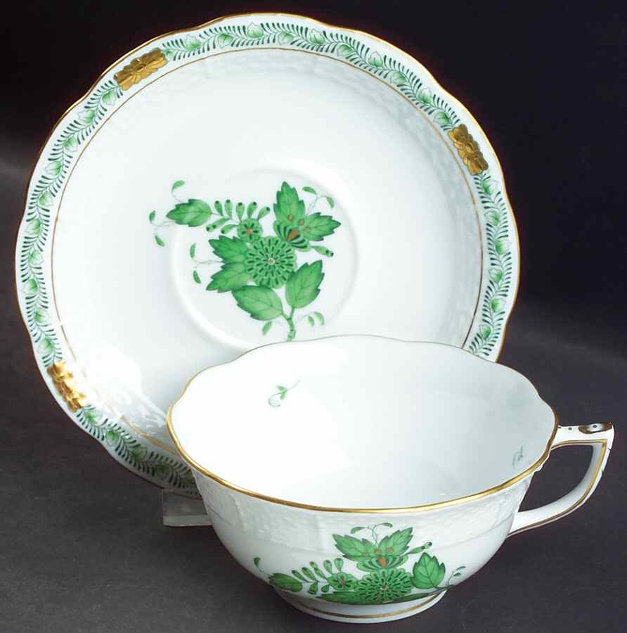Chinese Bouquet Green (AV) Footed Cup & Saucer Set by Herend-1