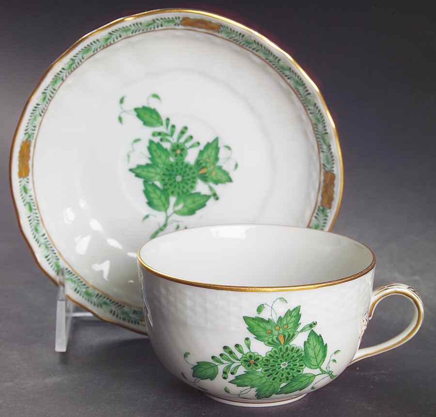 Chinese Bouquet Green (AV) Flat Cup & Saucer Set by Herend-1