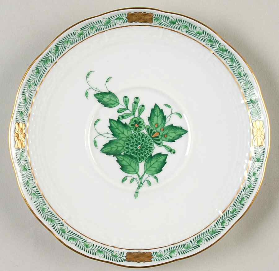 Chinese Bouquet Green (AV) Saucer for Cream Soup Bowl & Lid by Herend-1