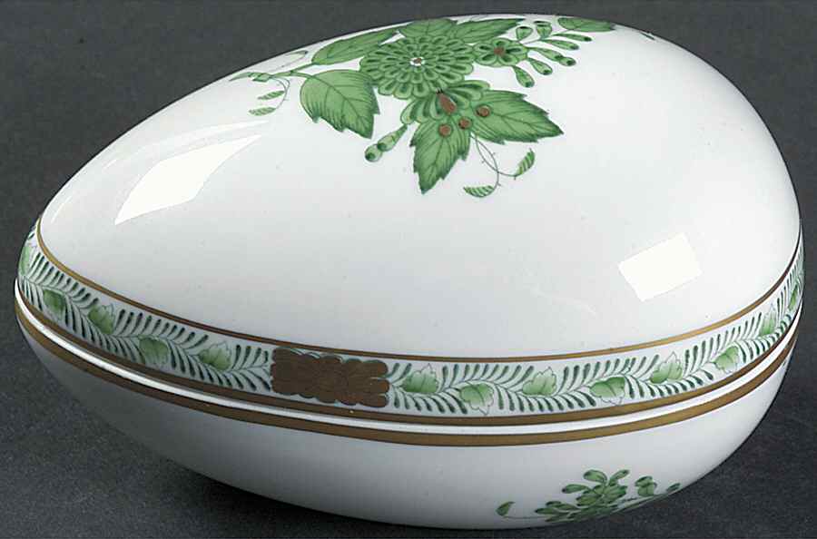 Chinese Bouquet Green (AV) 4" Egg Box & Lid by Herend-1