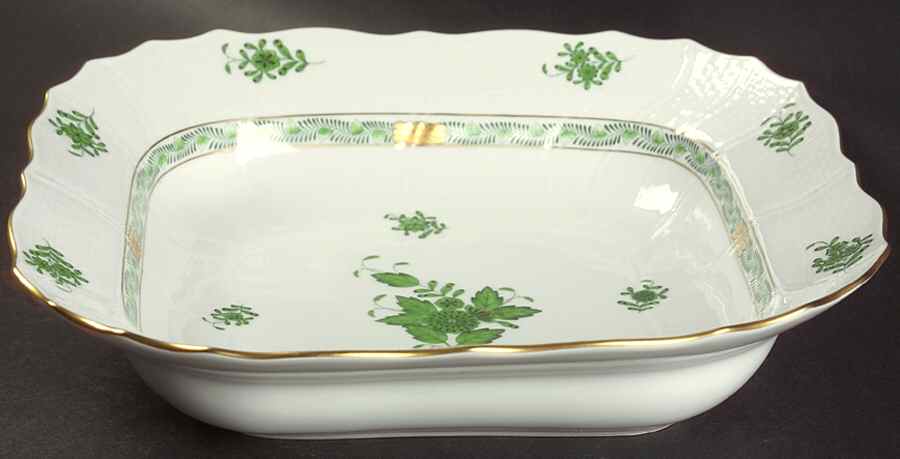 Chinese Bouquet Green (AV) Large Square Fruit Bowl by Herend-1