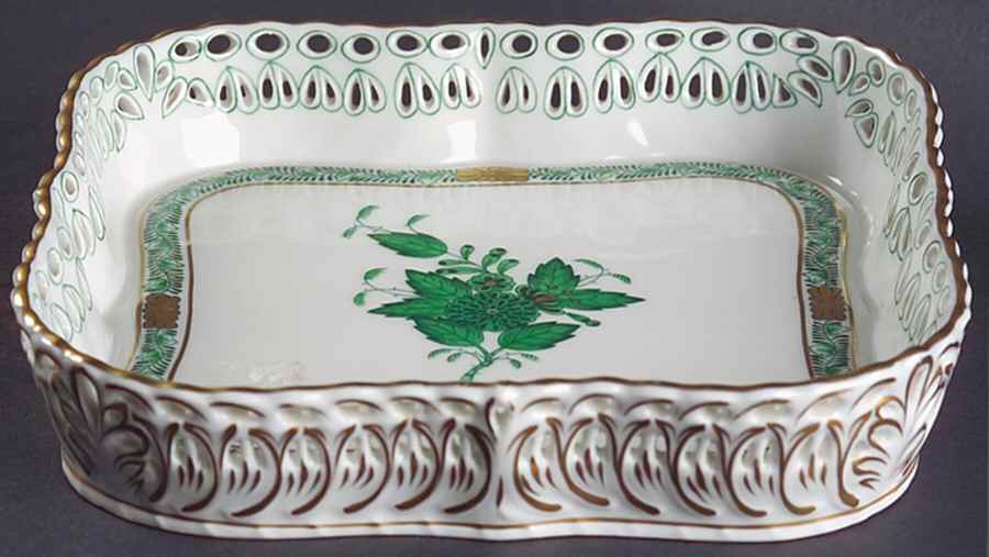 Chinese Bouquet Green (AV) Square Openwork Gallery Tray by Herend-1