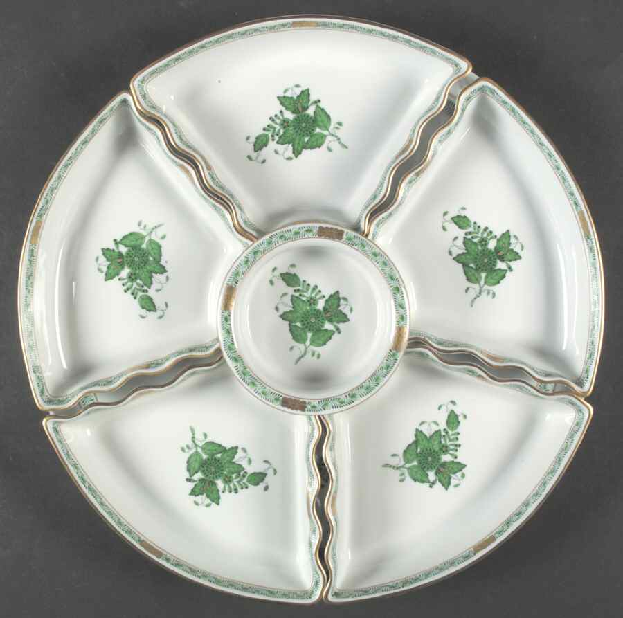Chinese Bouquet Green (AV) 7-Piece Hors d'Oeuvres Set by Herend-1