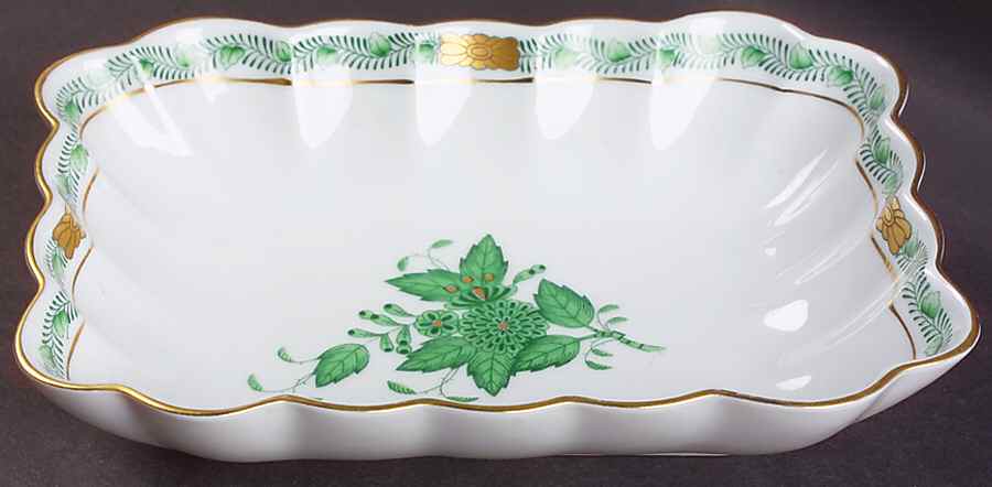 Chinese Bouquet Green (AV) Oblong Nut Dish by Herend-1