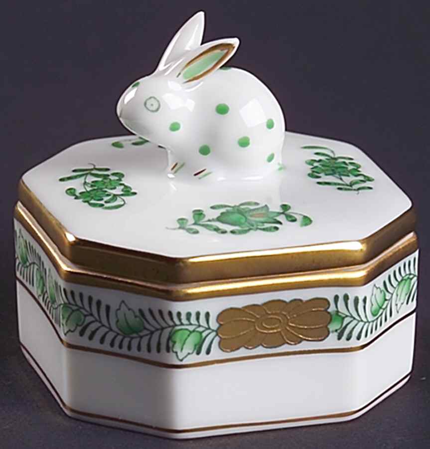 Chinese Bouquet Green (AV) Octagonal Box & Lid 2" by Herend-1
