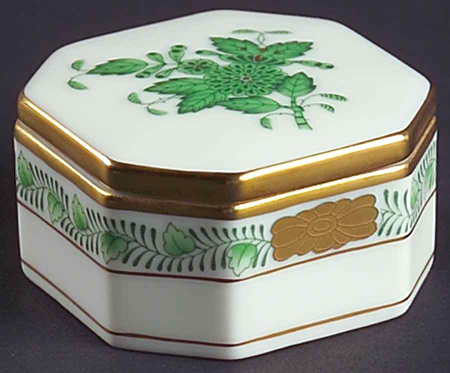 Chinese Bouquet Green (AV) 2" Octagonal Box & Lid by Herend-1
