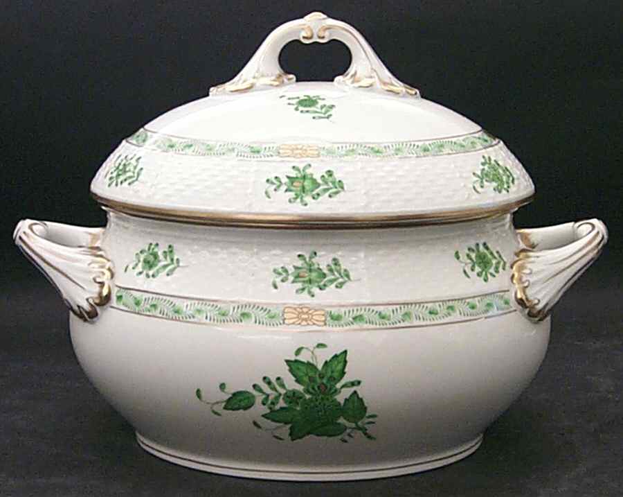 Chinese Bouquet Green (AV) Oval Covered Vegetable by Herend-1