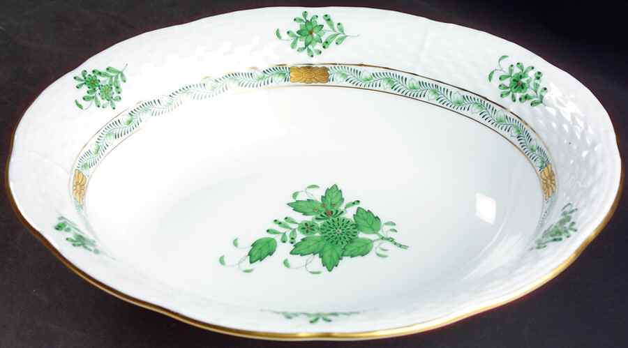 Chinese Bouquet Green (AV) 10" Oval Vegetable Bowl by Herend-1