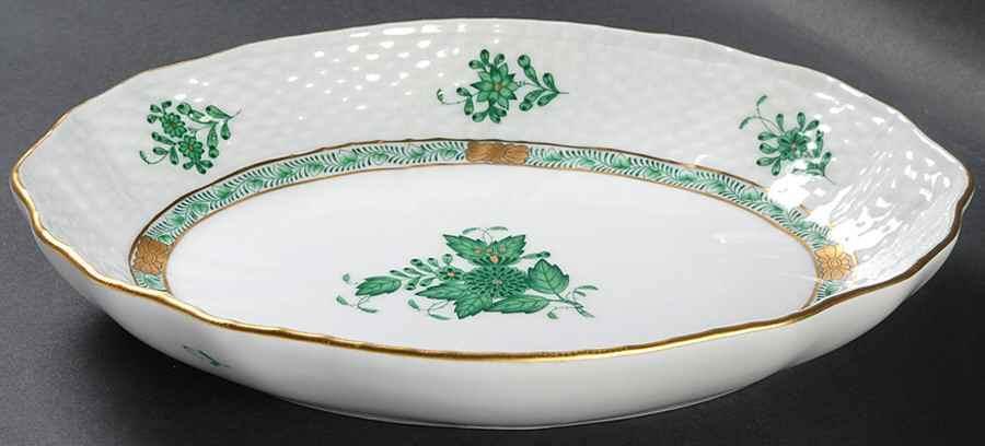 Chinese Bouquet Green (AV) 8" Oval Vegetable Bowl by Herend-1