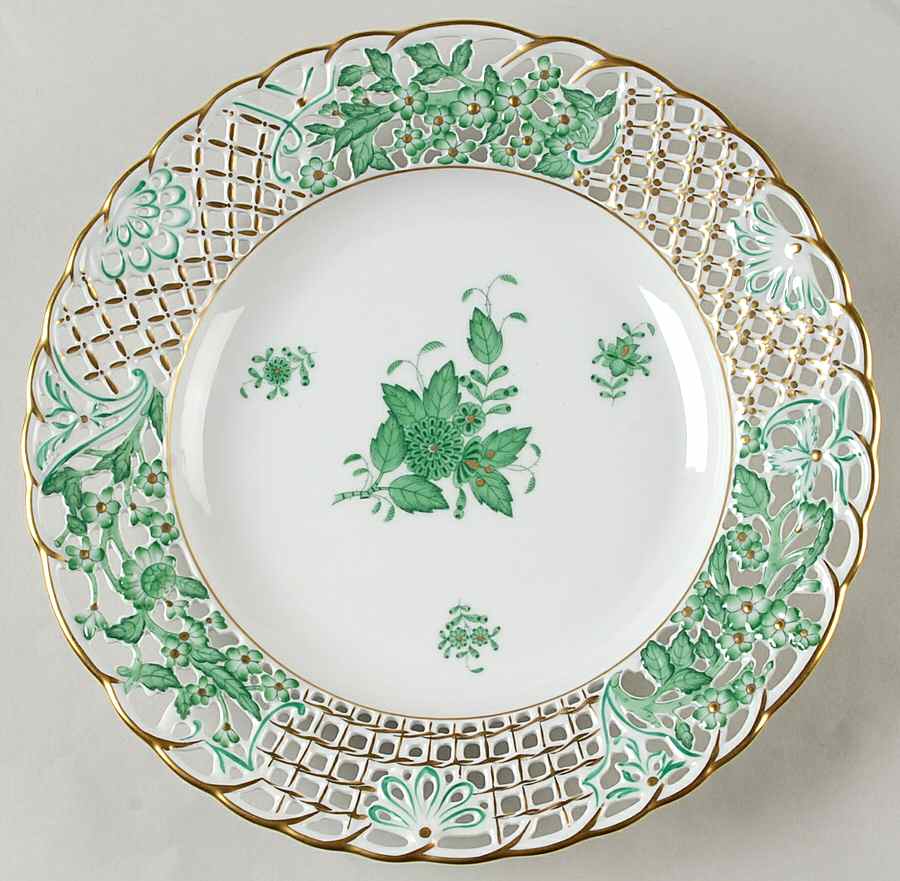 Chinese Bouquet Green (AV) 9" Pierced Plate by Herend-1