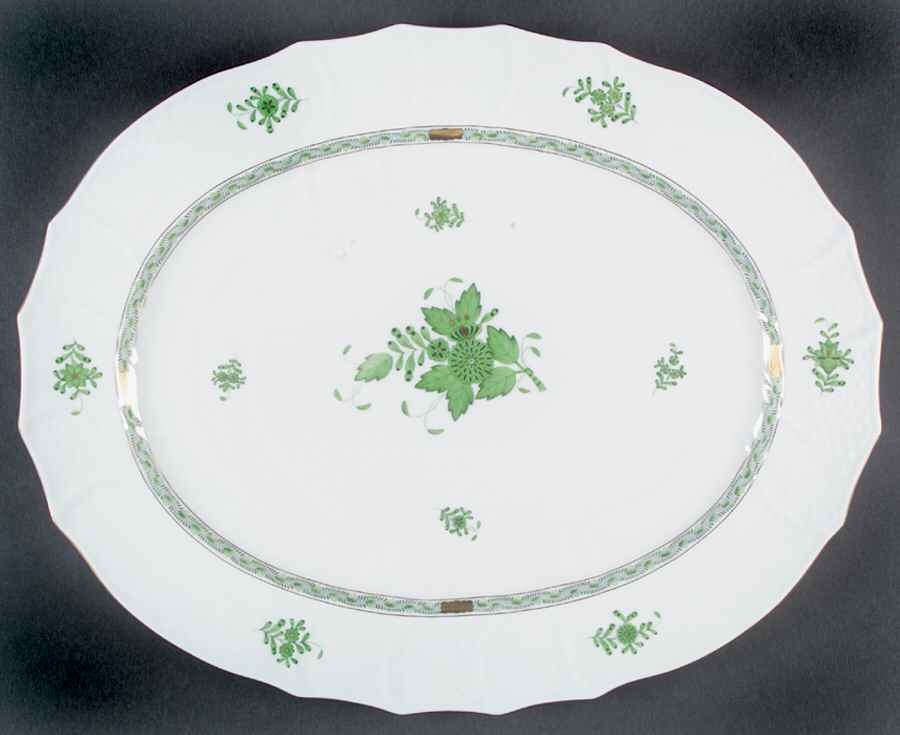Chinese Bouquet Green (AV) 18" Oval Serving Platter by Herend-1