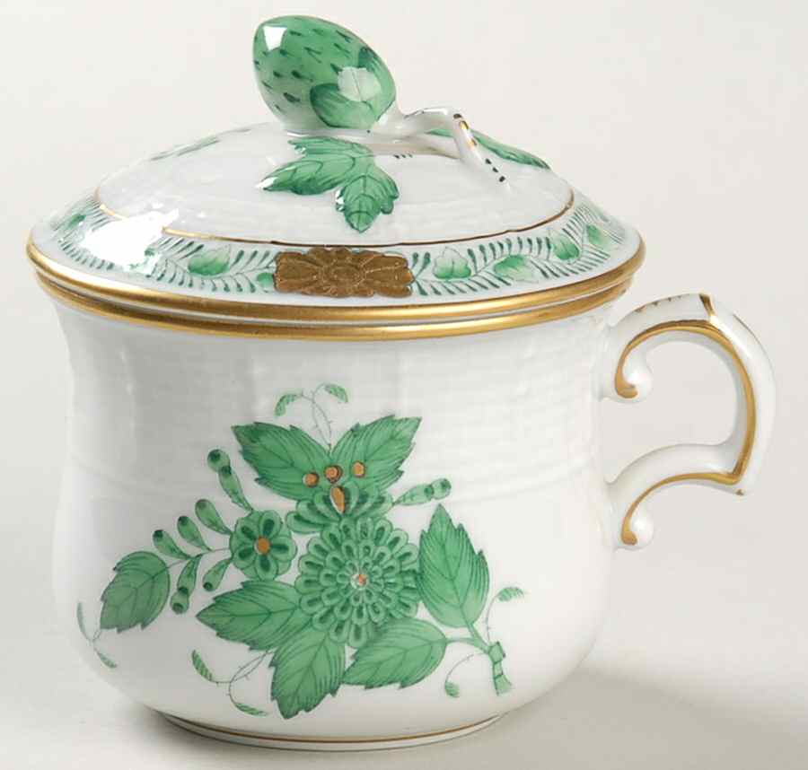 Chinese Bouquet Green (AV) Pot de Creme (2 Pc)-Lid & Base by Herend-1